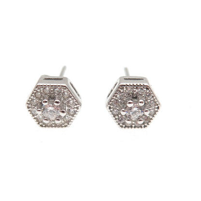 925 Sterling Silver Round-Cut C Z Stud Earrings