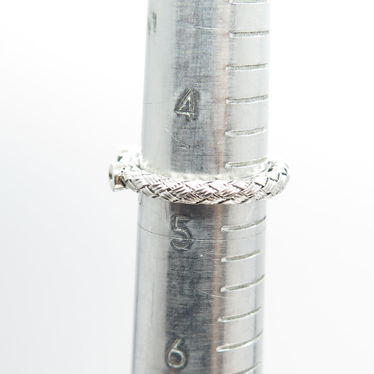 925 Sterling Silver Real Round-Cut Diamond Woven Ring Size 4.75