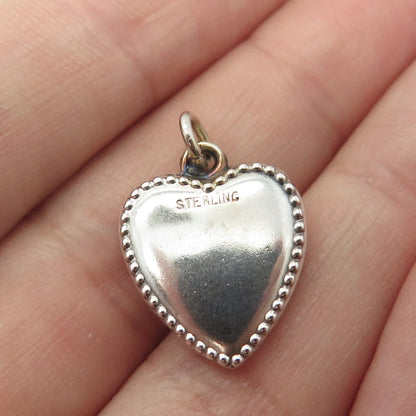 925 Sterling Silver Antique Puffy Heart Beaded Charm Pendant