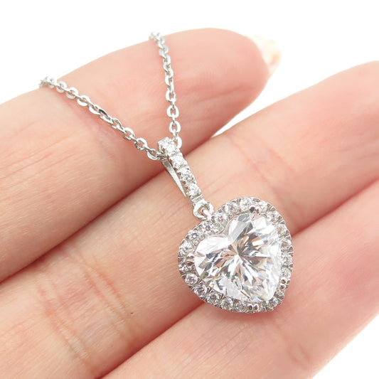 925 Sterling Silver Italy Round & Heart-Cut C Z Cable Chain Necklace 16"