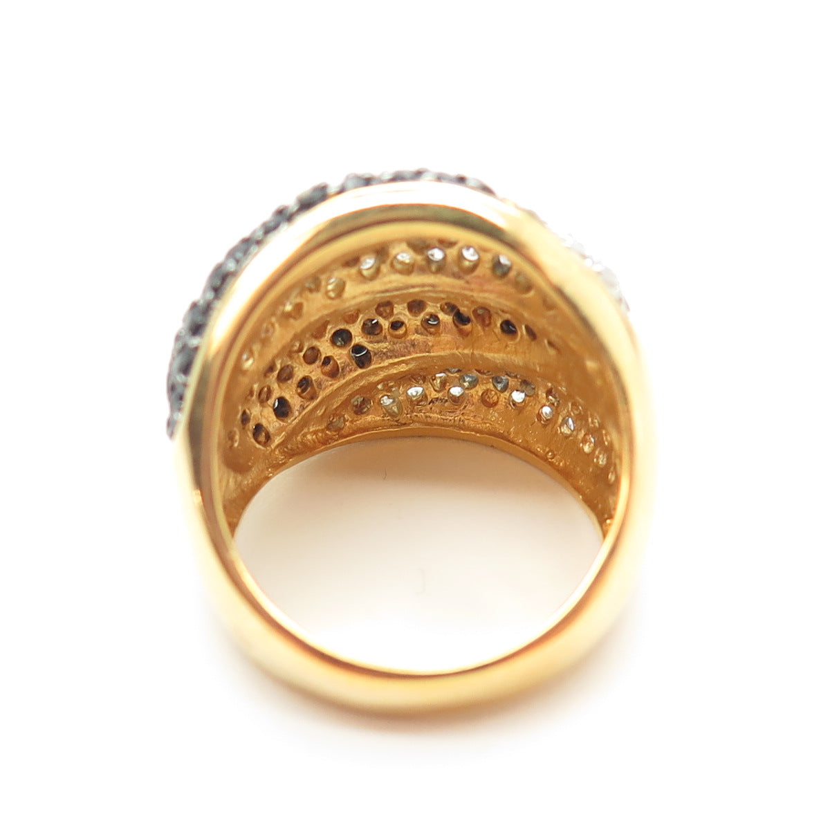 925 Sterling Silver Gold Plated Round-Cut Black Spinel & C Z Claw Ring Size 8.25