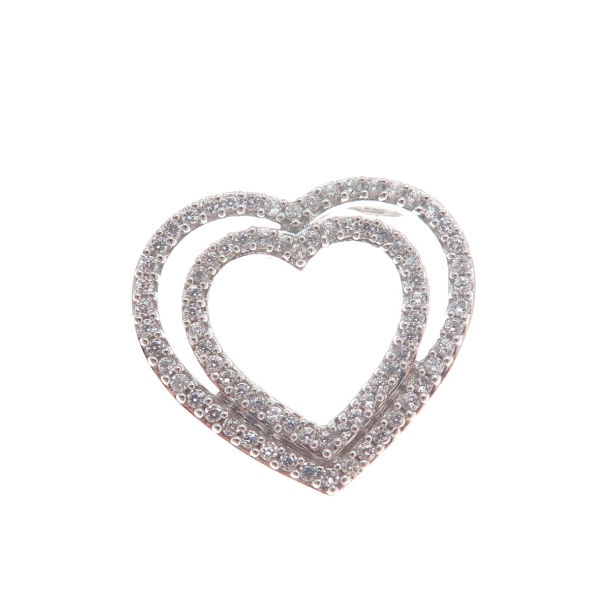 925 Sterling Silver Round-Cut C Z Double Heart Minimalist Charm Slide Pendant