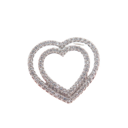 925 Sterling Silver Round-Cut C Z Double Heart Minimalist Charm Slide Pendant