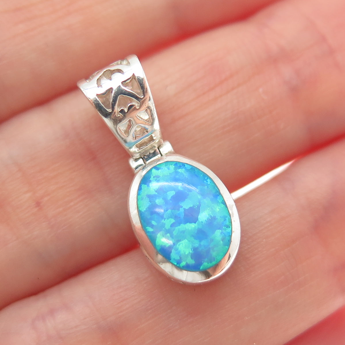 925 Sterling Silver Real Oval-Cut Opal Minimalist Charm Pendant