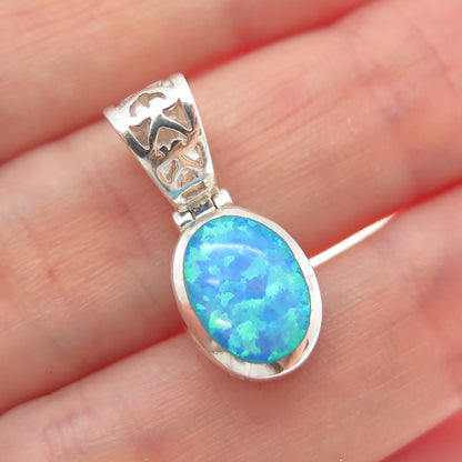 925 Sterling Silver Real Oval-Cut Opal Minimalist Charm Pendant