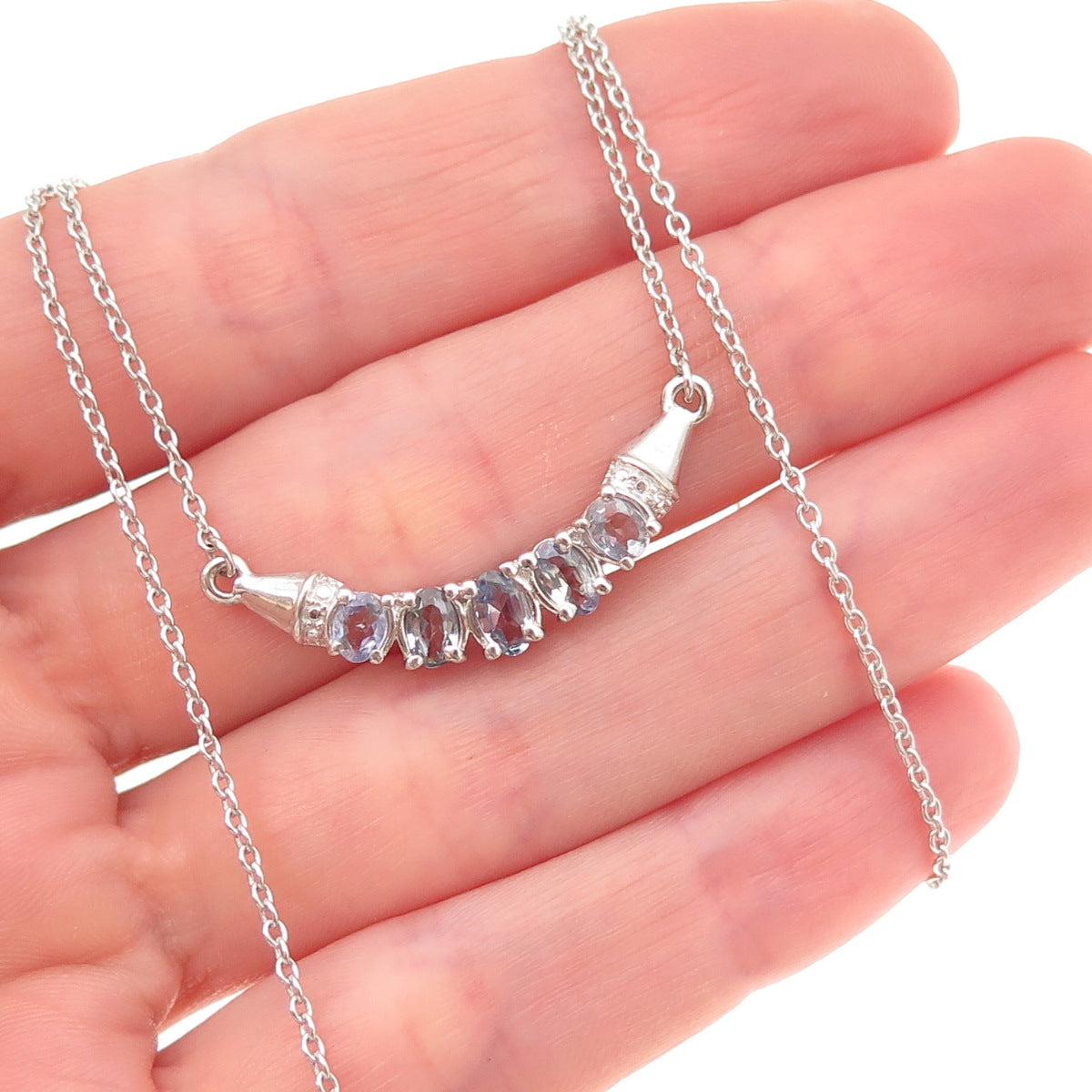 Chuck Clemency 925 Sterling Silver Real Tanzanite Cable Chain Necklace 18"