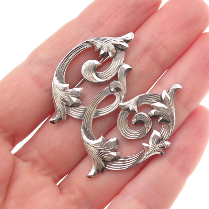 Plafina 925 Sterling Silver Vintage Mexico Letter E Floral Oxidized Pin Brooch