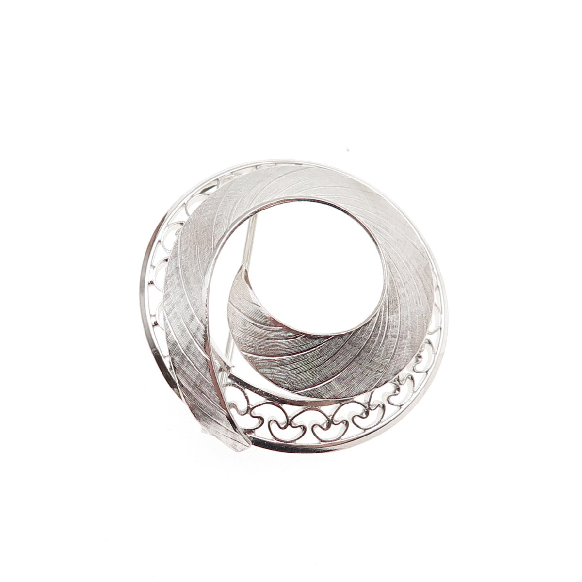 Wells 925 Sterling Silver Antique Art Deco Textured Spiral Ornate Pin Brooch