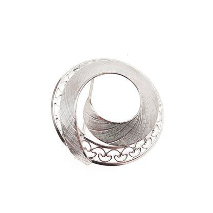 Wells 925 Sterling Silver Antique Art Deco Textured Spiral Ornate Pin Brooch