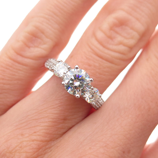 925 Sterling Silver Real Round-Cut White Topaz & C Z Engagement Ring Size 5