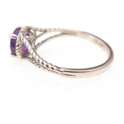 925 Sterling Silver Vintage Real Round-Cut Amethyst Oxidized Ring Size 7.25