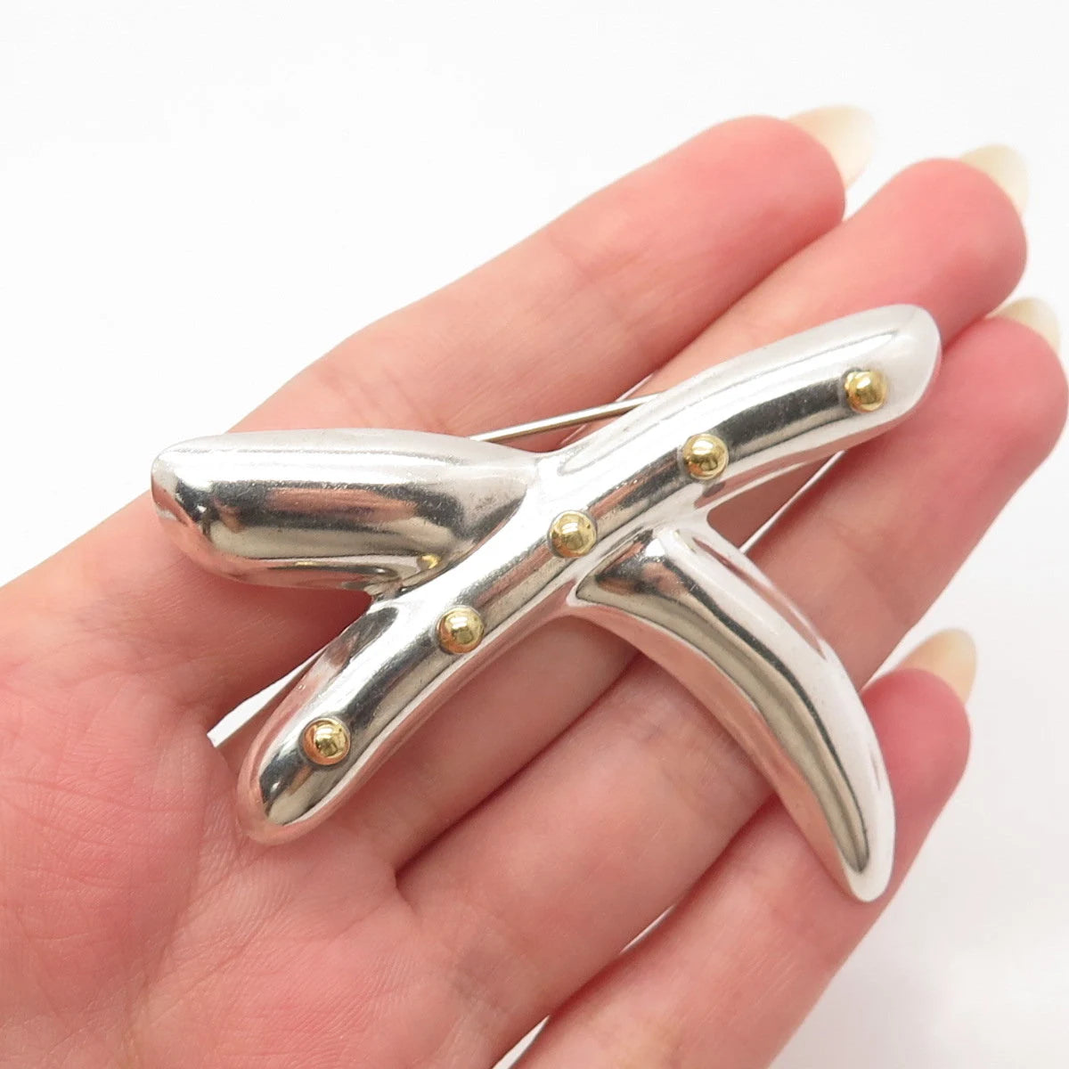925 Sterling Silver 2-Tone Vintage Mexico Modernist Pin Brooch
