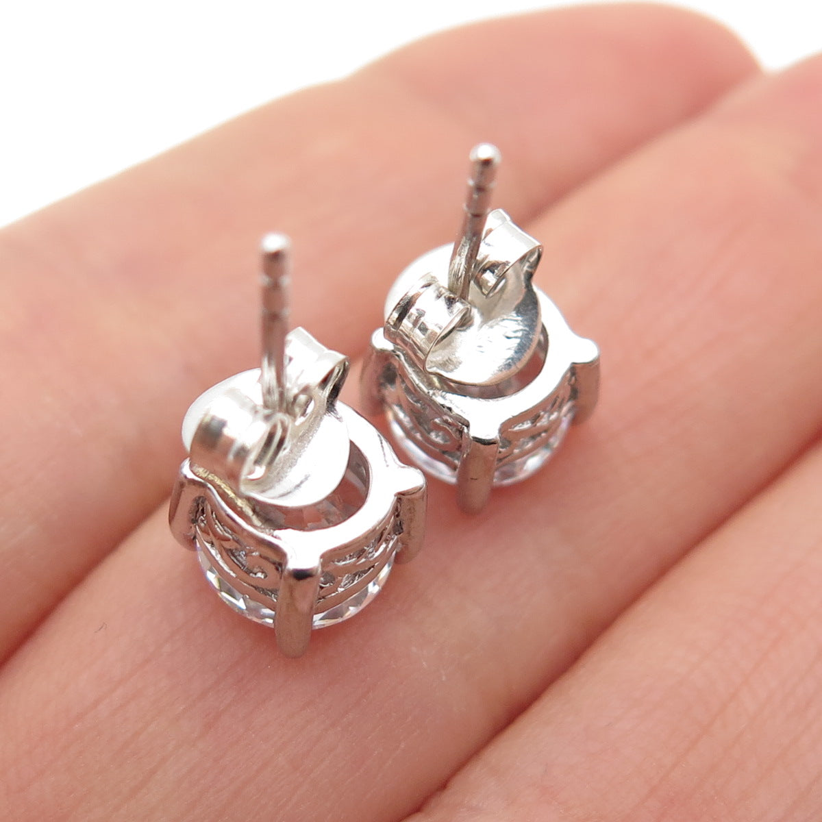 925 Sterling Silver Round-Cut C Z Stud Earrings