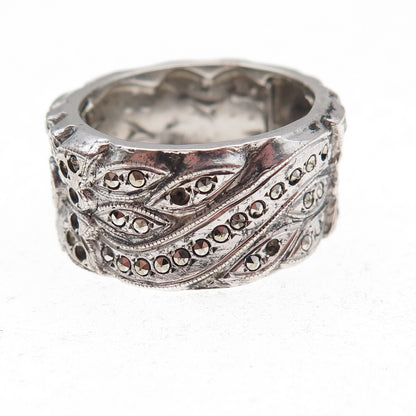 925 Sterling Antique Art Deco Marcasite Floral Ring Size 7.25 (missing stones)