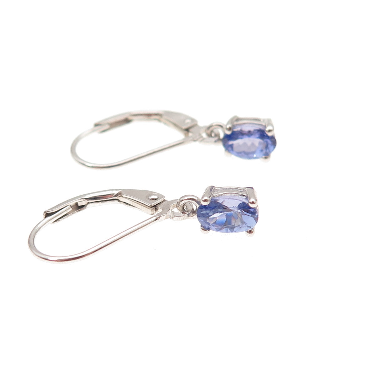 Chuck Clemency 925 Sterling Silver Real Oval-Cut Tanzanite Dangle Earrings