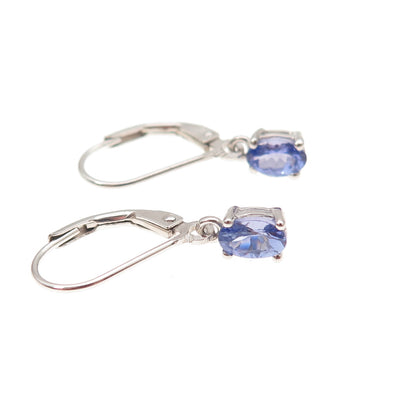 Chuck Clemency 925 Sterling Silver Real Oval-Cut Tanzanite Dangle Earrings