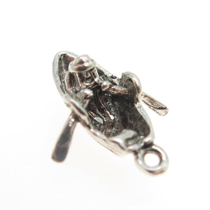 925 Sterling Silver Vintage Fisher on Boat 3D Charm Pendant