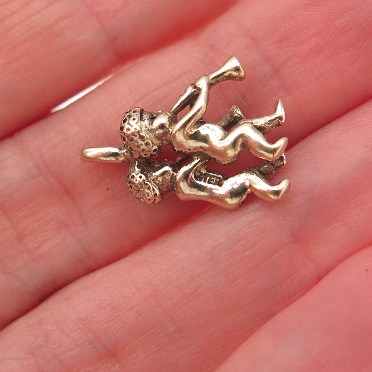 925 Sterling Silver Gold Plated Antique Art Deco Gemini 3D Charm Pendant