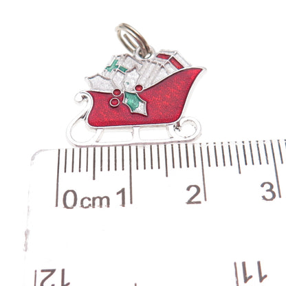 Spencer 925 Sterling Silver Vintage Enamel Santa's Sleigh Charm Pendant