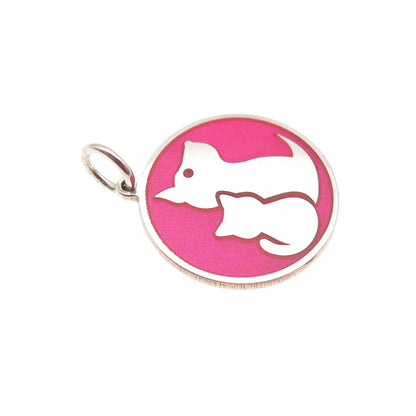 925 Sterling Silver Pink Enamel Dog & Cat Mini Tag Charm Pendant