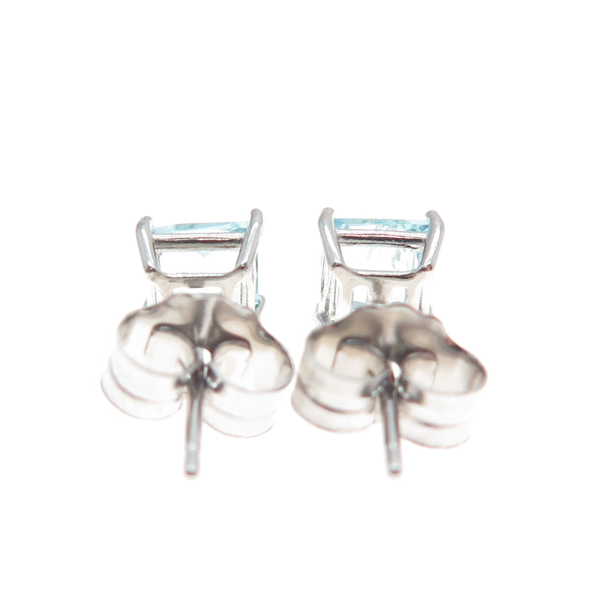 925 Sterling Silver Princess-Cut Blue C Z Stud Earrings