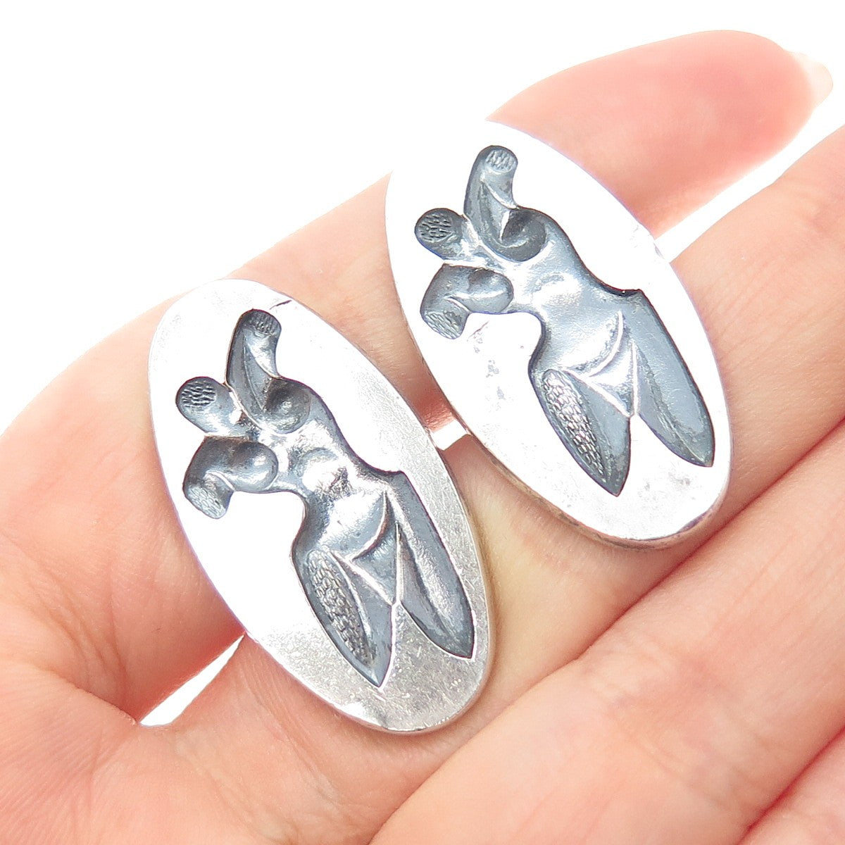 DUNHILL 925 Sterling Silver Vintage Venus de Milo Silhouette Oxidized Cufflinks