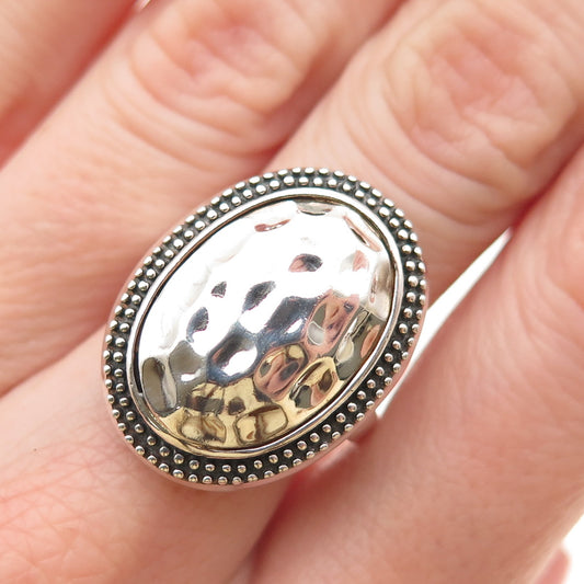 925 Sterling Silver Vintage Modernist Hammered Oxidized Ring Size 8