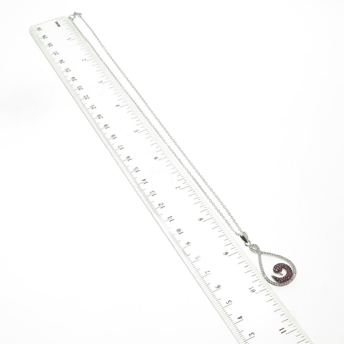 925 Sterling Silver Pink Sapphire Black Spinel C Z Swan Cable Chain Necklace 18"