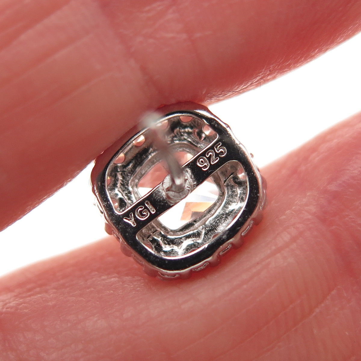 925 Sterling Silver Cushion & Round-Cut C Z Stud Earrings