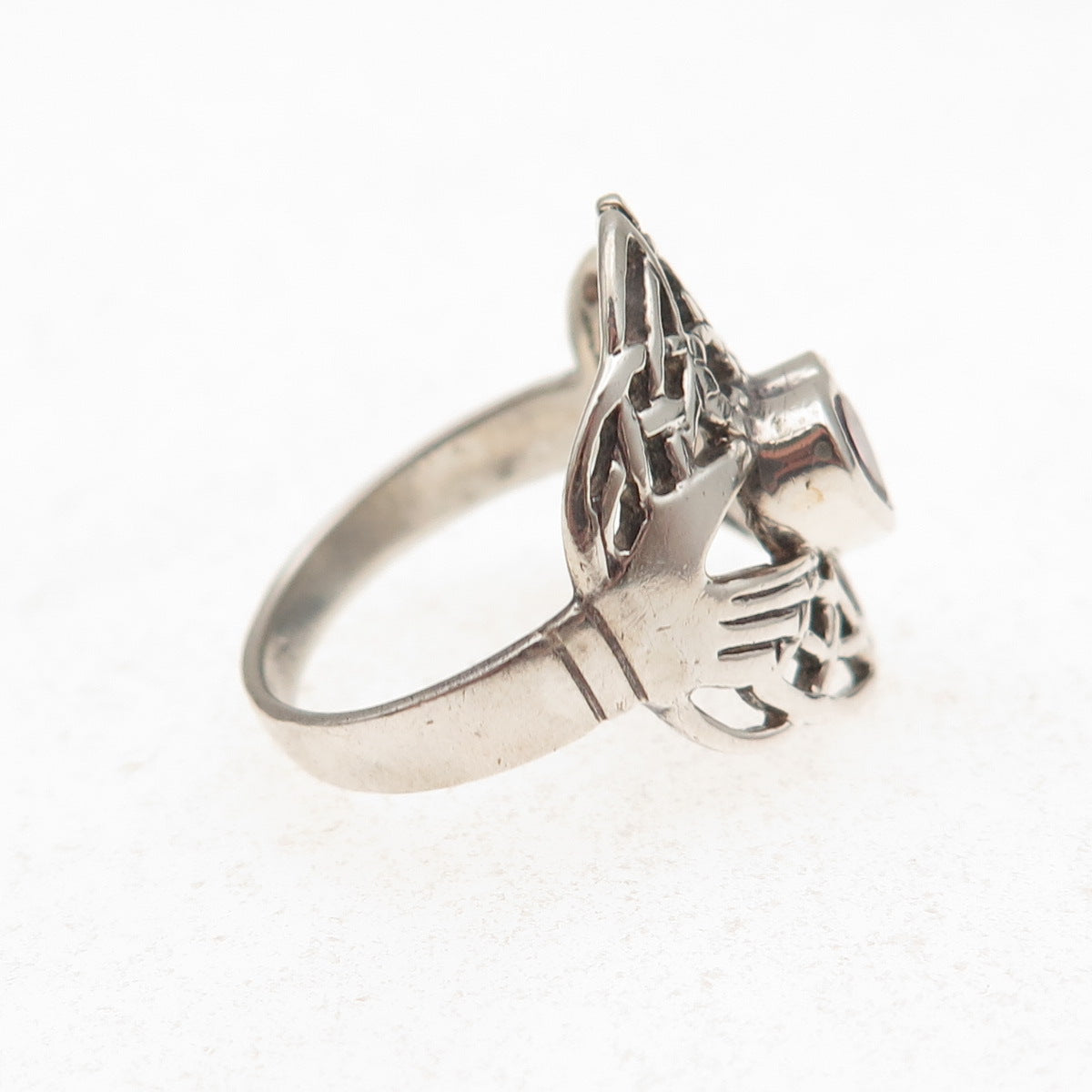 Peter Stone 925 Sterling Silver Vintage Real Amethyst Irish Claddagh Ring Size 6