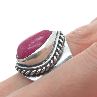 925 Sterling Silver Vintage Real Pear-Cut Rhodonite Oxidized Ring Size 8.5