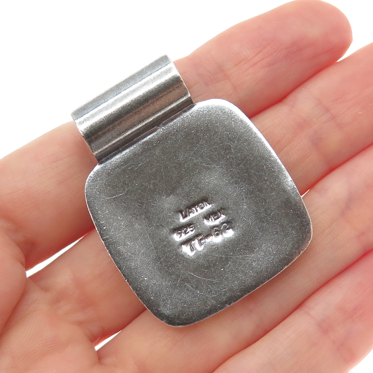 LATON 925 Sterling Silver 2-Tone Vintage Mexico Modernist Oxidized Slide Pendant