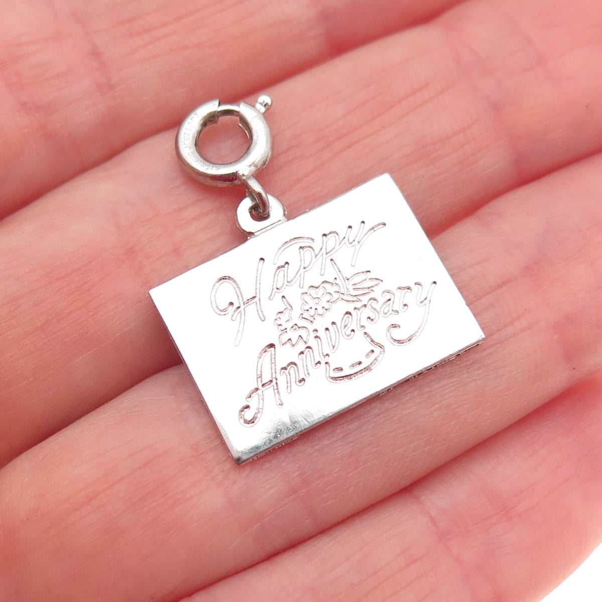 Jewelart 925 Sterling Silver Vintage Happy Anniversary Spring Ring Mini Pendant