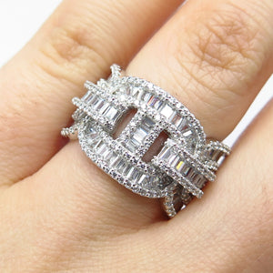 925 Sterling Silver Pave C Z Chain Band Ring Size 6
