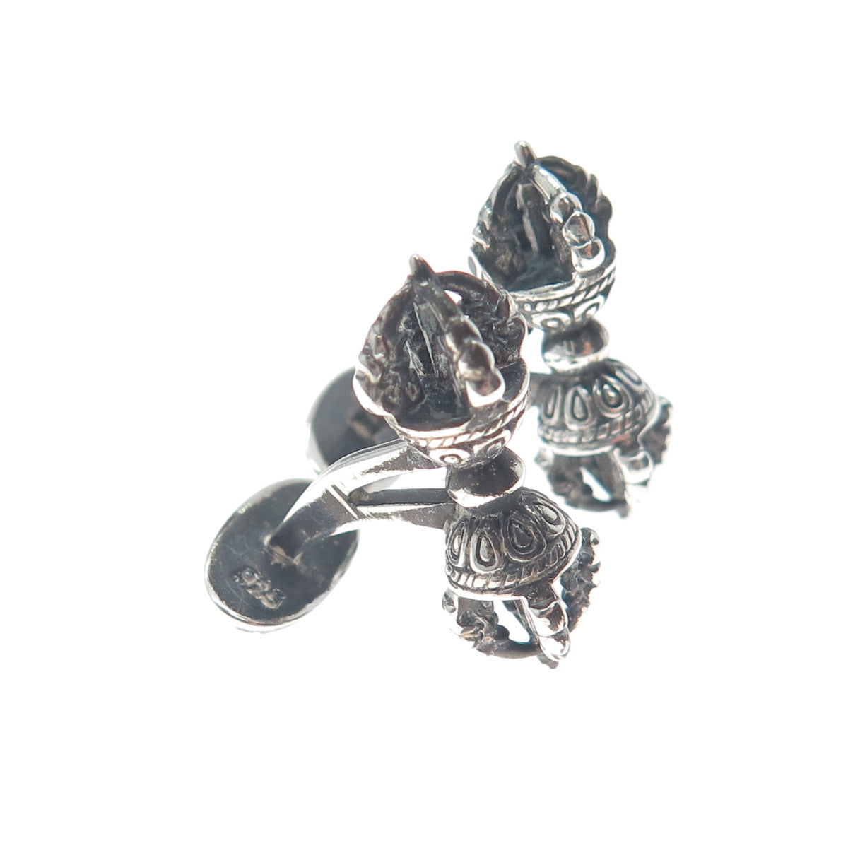925 Sterling Silver Vintage Dorje Phurba Dagger Tibetan Oxidized Cufflinks
