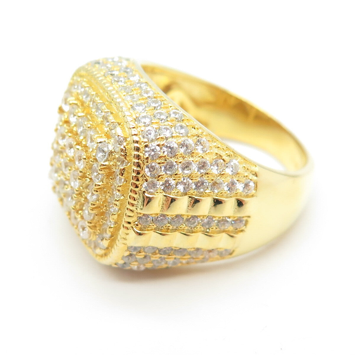 925 Sterling Silver Gold Plated Pave C Z Domed Ring Size 10.75