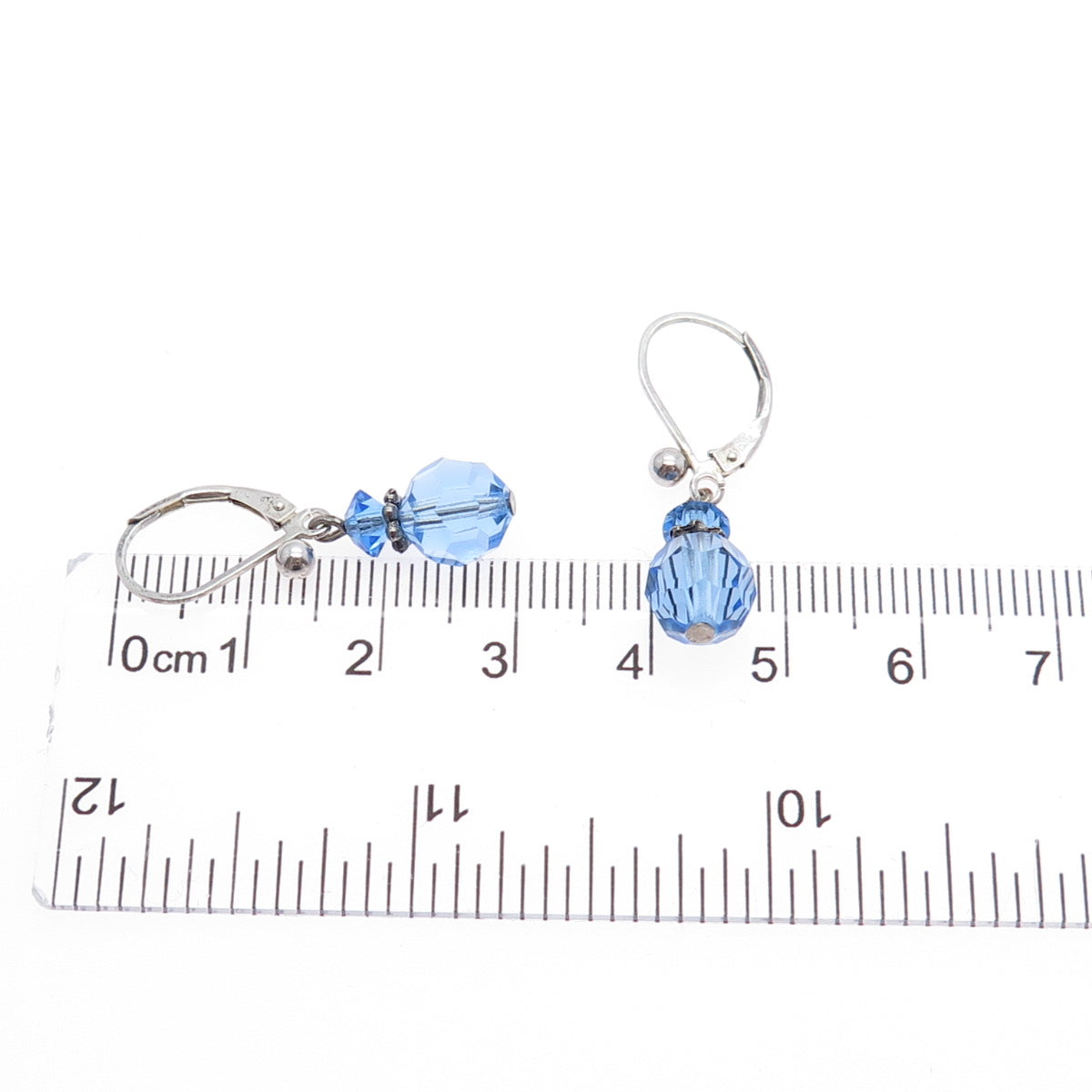 925 Sterling Silver Blue Crystal Dangle Earrings
