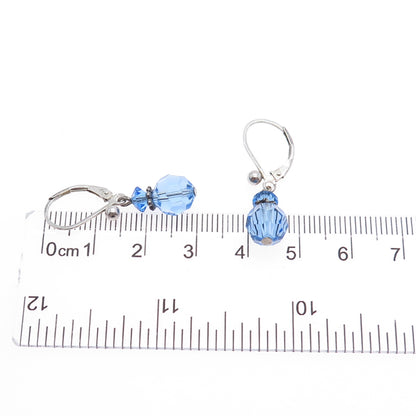 925 Sterling Silver Blue Crystal Dangle Earrings