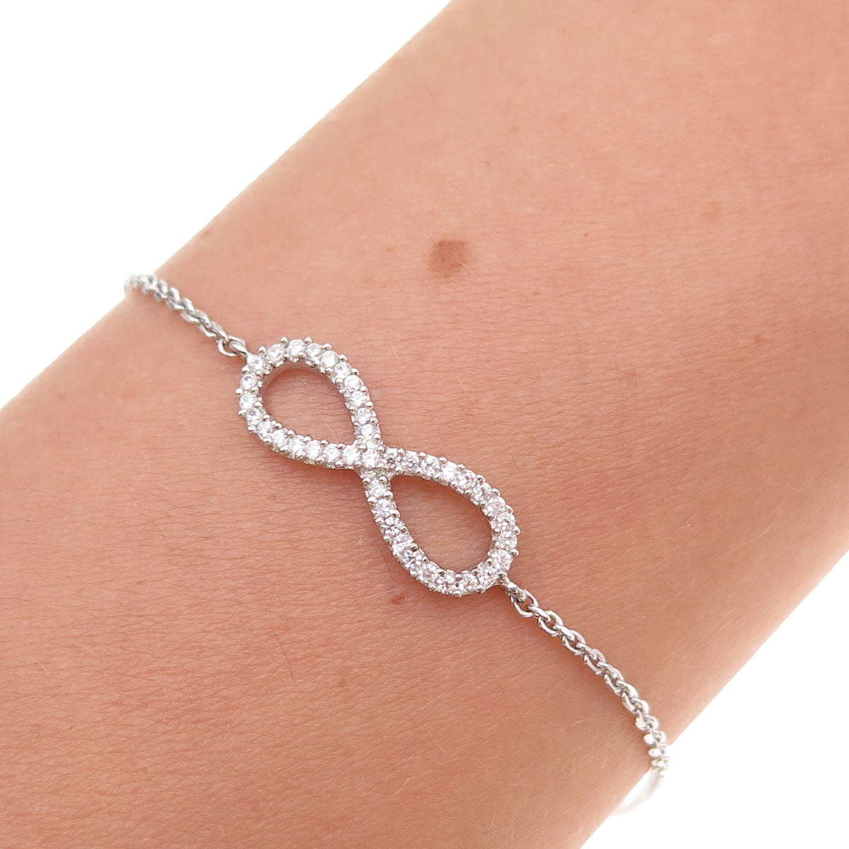 925 Sterling Silver Round-Cut C Z Infinity Adjustable Anklet / Bracelet 6-9.25"