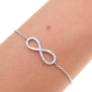 925 Sterling Silver Round-Cut C Z Infinity Adjustable Anklet / Bracelet 6-9.25"