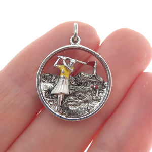 925 Sterling Silver Antique Colorful Enamel Golf Club Charm Pendant