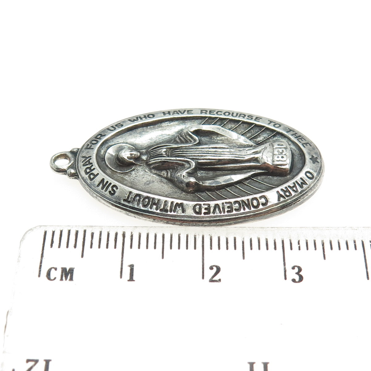 THEDA 925 Sterling Silver Antique Art Deco St. Mary Miraculous Religious Pendant