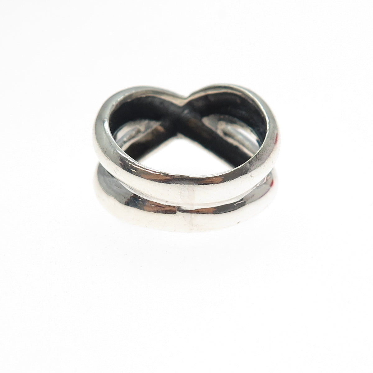 925 Sterling Silver Vintage Modernist Crisscross Oxidized Ring Size 7.25