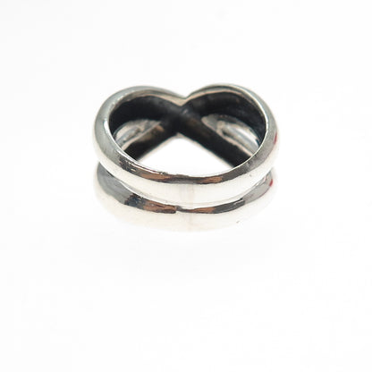 925 Sterling Silver Vintage Modernist Crisscross Oxidized Ring Size 7.25