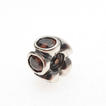Pandora Moments Sterling Real Smoky Quartz Brown Oval Lights Slide Bead Charm