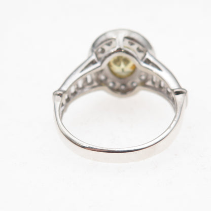 925 Sterling Silver Canary & White C Z Ring Size 7.25