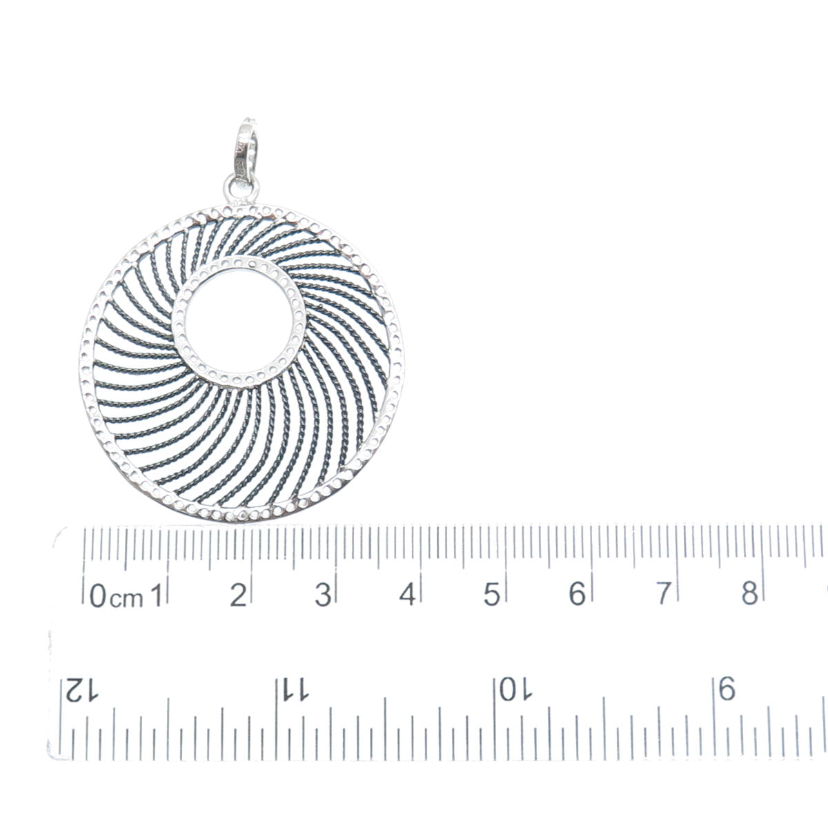GSJ GOLD STONE 925 Sterling Silver Black Rhodium Real White Topaz Disc Pendant