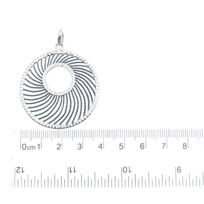 GSJ GOLD STONE 925 Sterling Silver Black Rhodium Real White Topaz Disc Pendant