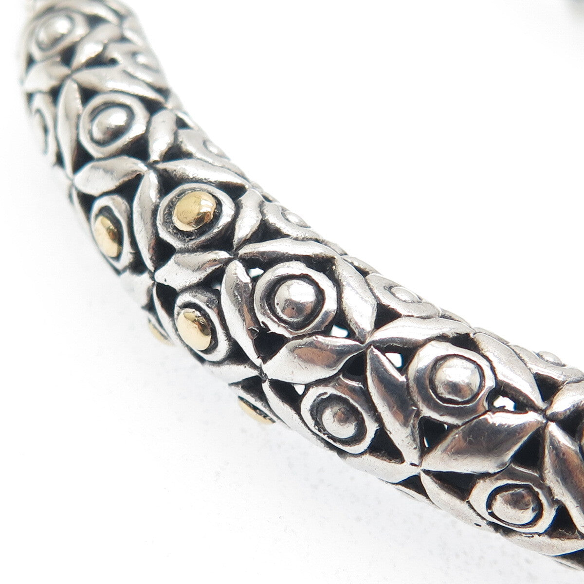 925 Sterling Silver & 18K Gold Vintage Ornate ID Bar Wheat Link Bracelet 7.5"