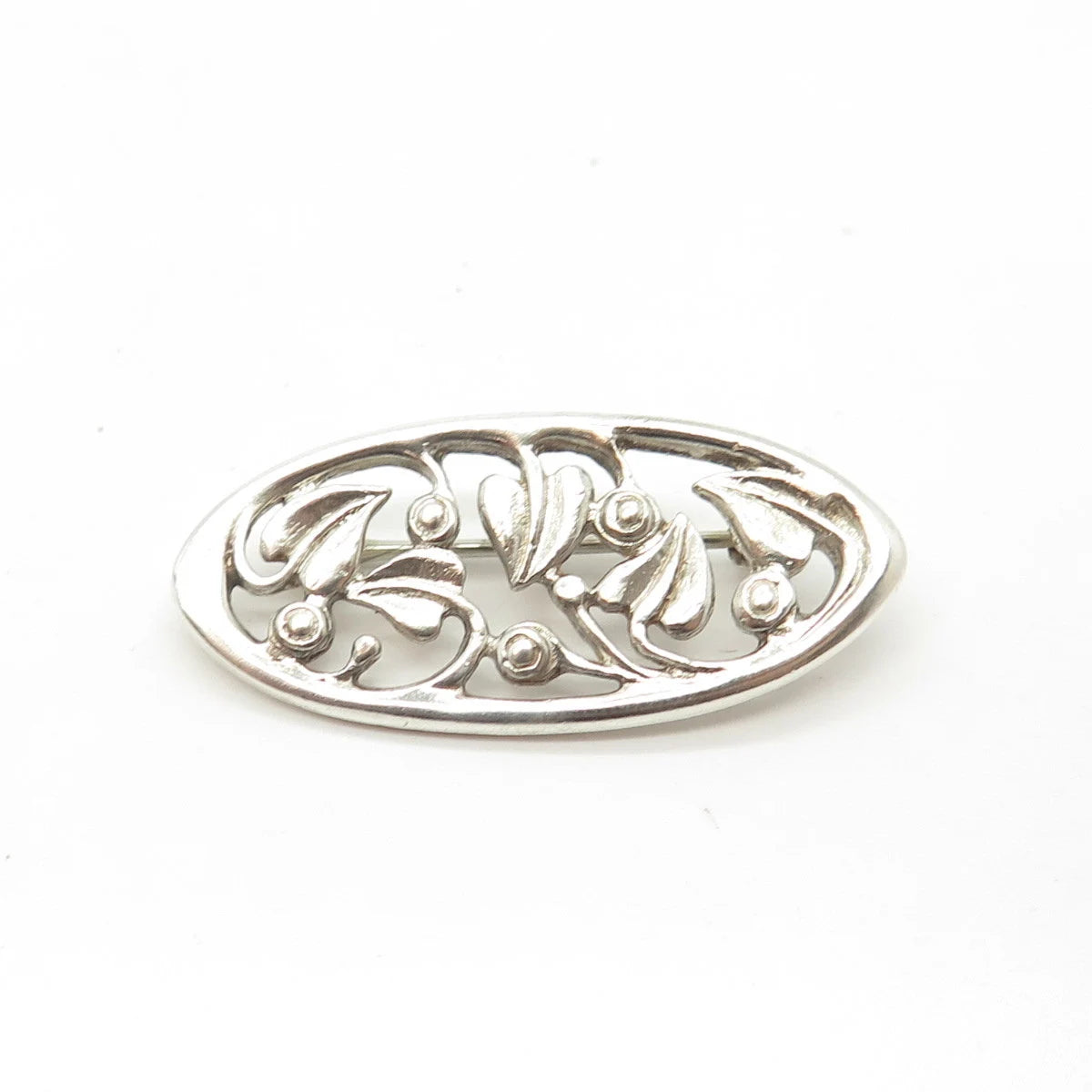 925 Sterling Silver Vintage Geara Floral Oval Pin Brooch